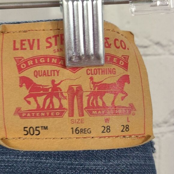 LEVI'S 505 Regular Fit Blue Jeans Distressed Stretch Denim Boys 16 Regular 28x28 - Picture 6 of 9